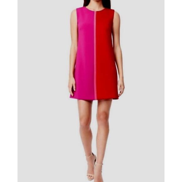 Betsey Johnson Dresses & Skirts - Betsey Johnson Color Block Shift Dress Stretch Knit Mixed Media Lined Size 10